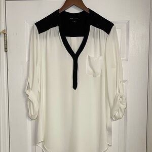 AGB Black and White V-Neck Blouse